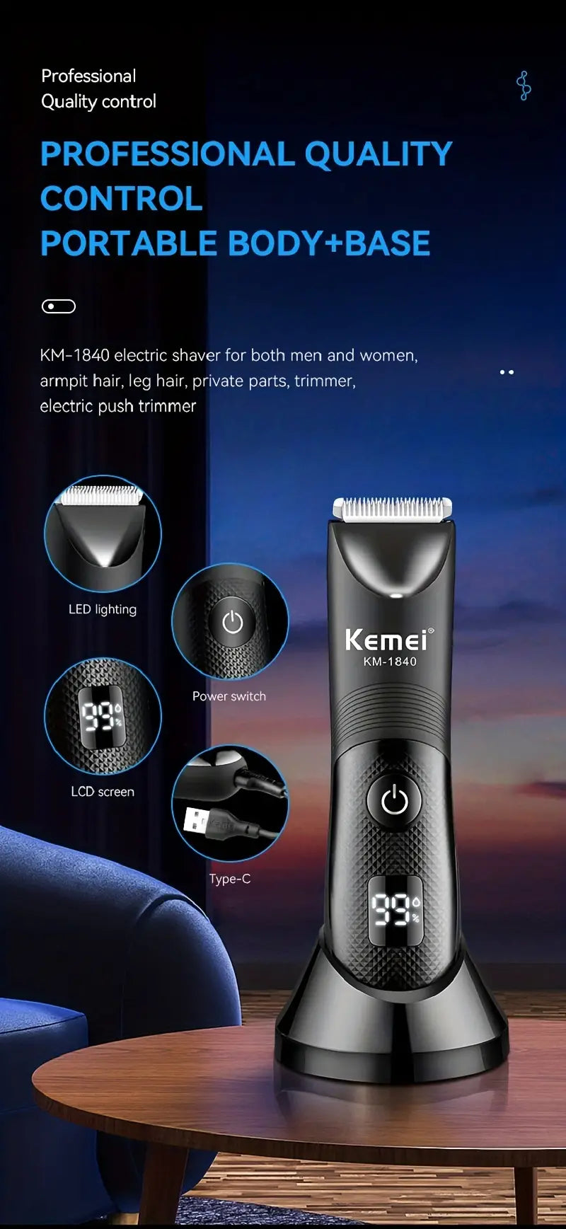 Kemei Groin Hair Trimmer KM-1840