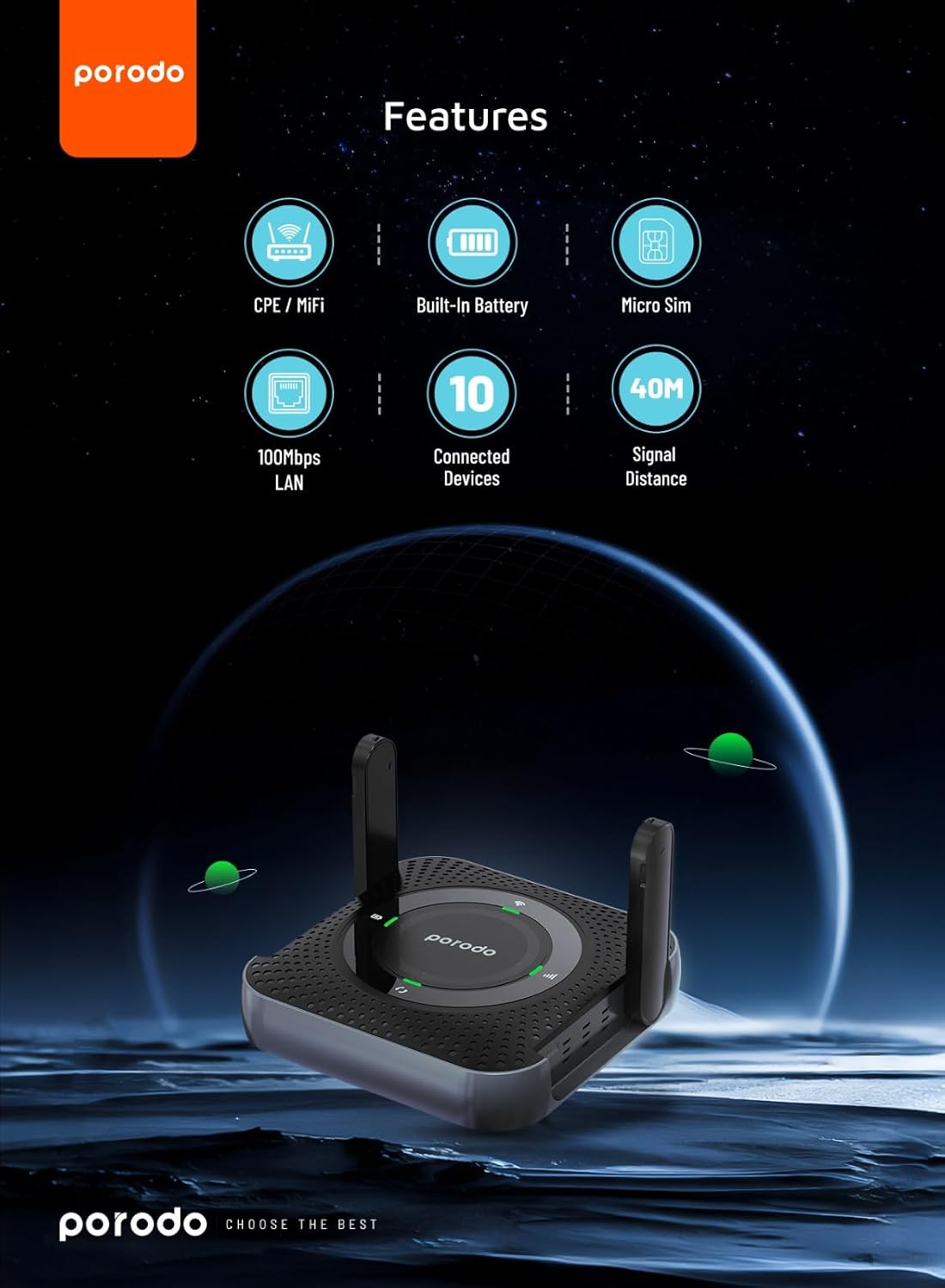 Porodo Portable CPE MiFi Wireless Router