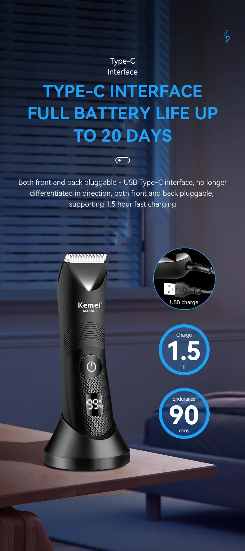 Kemei Groin Hair Trimmer KM-1840